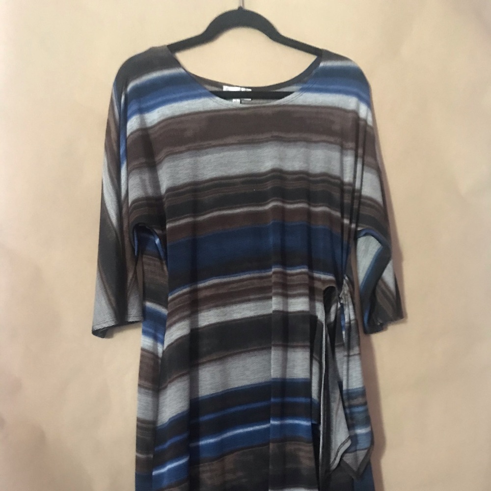 Wrap-Around brown, white, and blue dress